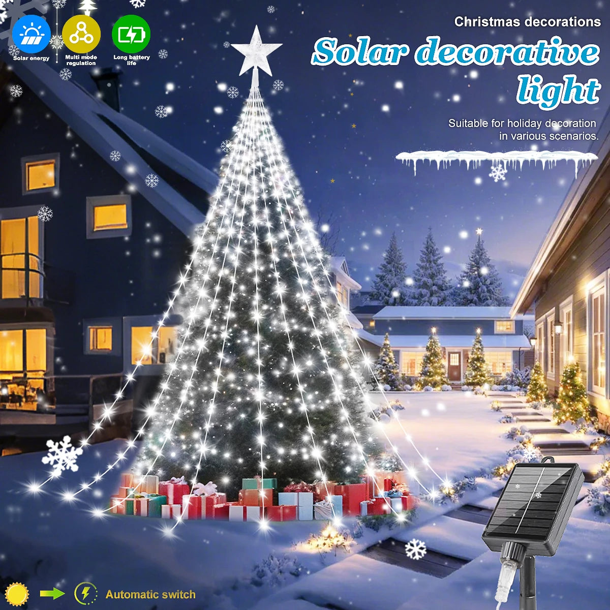 Guirlande Solaire Sapin de Noël 8 Modes LED en Cascade