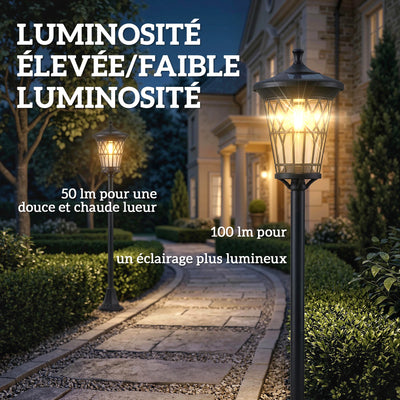 Lampadaire Solaire Outsunny 1,86 m Acier Inoxydable Lot de 2