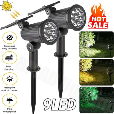 Spot Solaire RGB Extérieur 9 LED Luminosité Réglable pour Jardin et Palmiers
