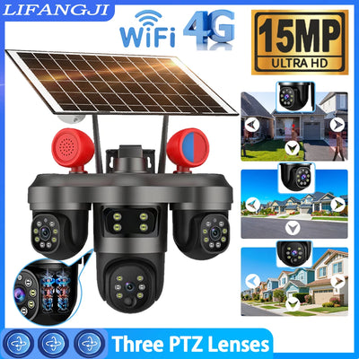 Caméra Solaire Extérieure Sans Fil 15MP Tri-Objectif PTZ