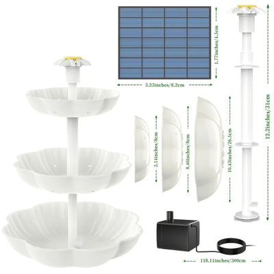 Bain d'Oiseaux Solaire 3 Niveaux avec Pompe 3,5W
