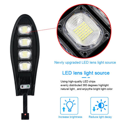 Lampadaire Solaire Détecteur de Mouvement Extérieur 180°, jusqu'à 168 LED