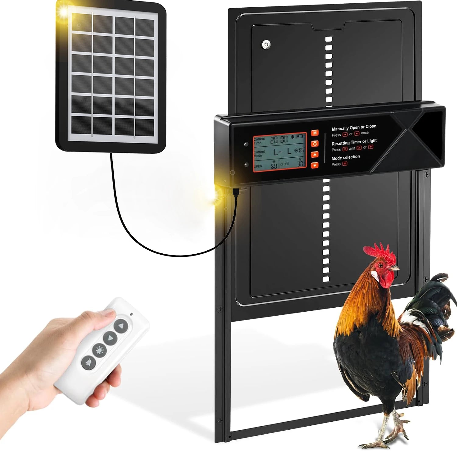 Porte Automatique de Poulailler Solaire Extra Large, Recharge USB-C