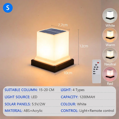 Lampe Solaire de Pilier LED avec Télécommande