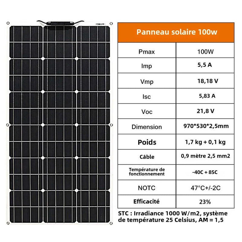 Panneau Solaire Flexible 100W Monocristallin Léger