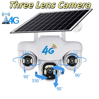 Caméra Solaire 4G PTZ 3 Objectifs Extérieure