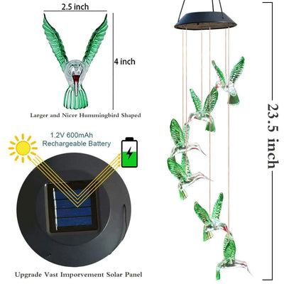 Carillon Solaire Colibri Lumineux Étanche pour Jardin