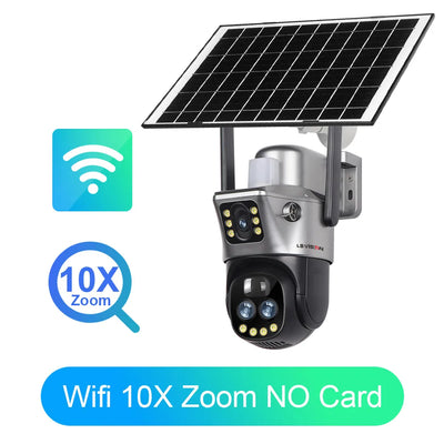 Caméra solaire 4K surveillant une maison la nuit