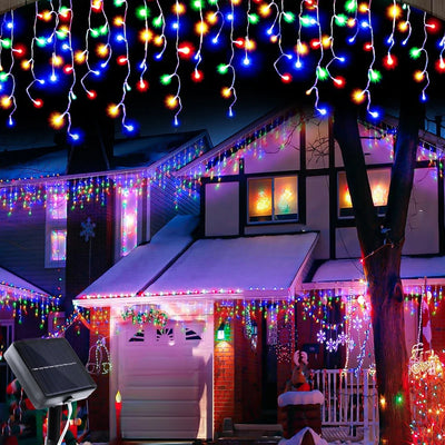 Rideau Solaire Glaçons LED Étanche Noël pour Avant-Toit