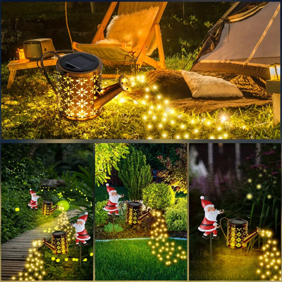 Lanterne Solaire Père Noël Arrosoir LED à Suspendre Jardin