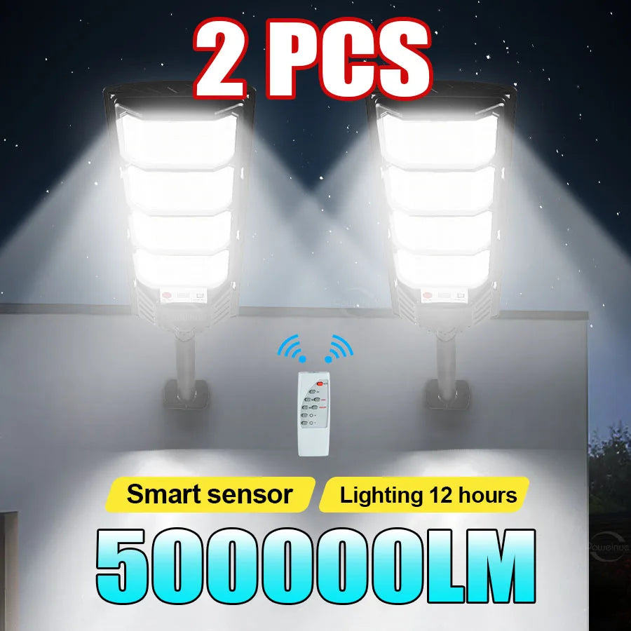 Projecteur solaire LED 800W avec capteur de mouvement pour jardin