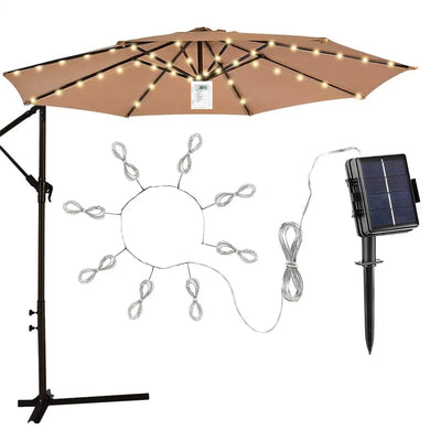 Guirlande Solaire Extérieur pour Parasol 8 Branches Blanc Chaud