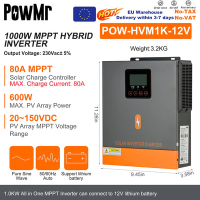 Onduleur Solaire Hybride 1kW 12V Onde Pure - vue 7