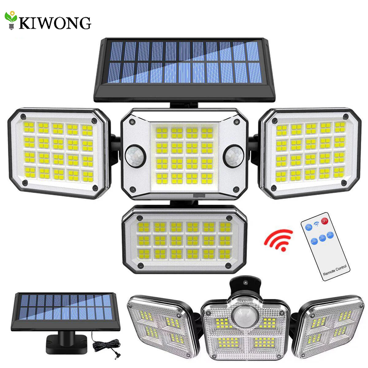 Projecteur solaire 20W 122 LED à tête réglable pour extérieur