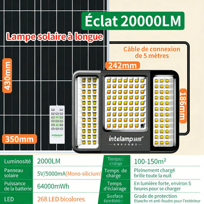 Lampe Solaire Extérieure 40000mAh 3 Couleurs Applique Murale IP65