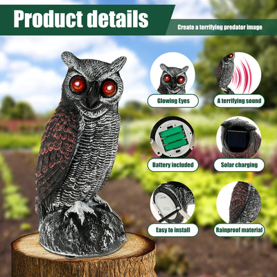 Effaroucheur Solaire Hibou Étanche à Son et Yeux Lumineux