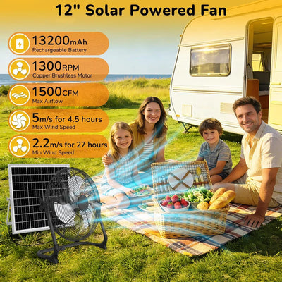 Ventilateur de Sol Solaire Portable 30cm Rechargeable