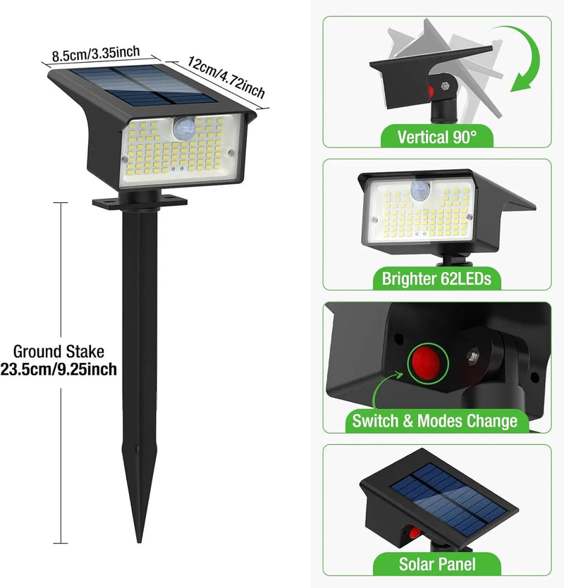 Spot solaire 62 LED avec détecteur de mouvement