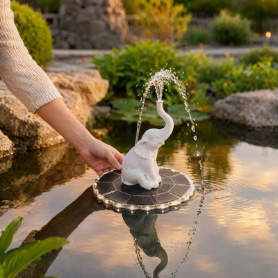 Fontaine Solaire Flottante Statue Éléphant à LED