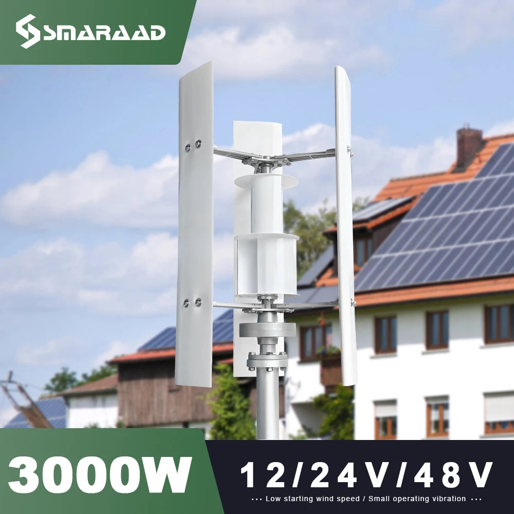 Éolienne Verticale 3000W 48V Kit Complet avec Onduleur