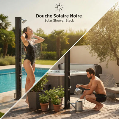 Douche Solaire Extérieure Colonne Noire Pommeau et Robinet