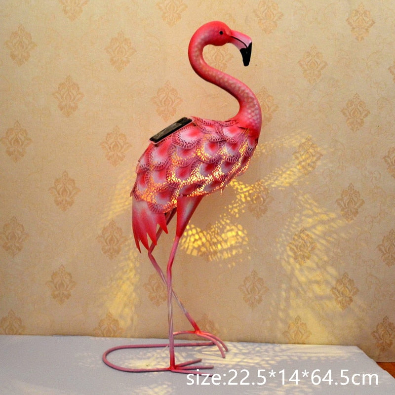 Flamant rose lumineux solaire LED pour jardin