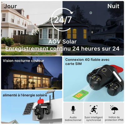 Caméra Solaire 4G 4 Objectifs Suivi IA - vue 2