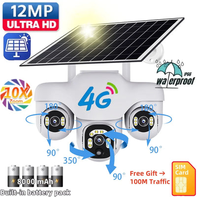 Caméra Solaire 4G PTZ 3 Objectifs Extérieure