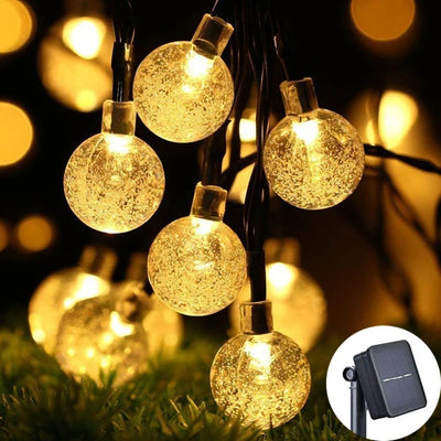 Guirlande Solaire Extérieur Globe Cristal 60 LED, 8 Modes IP65
