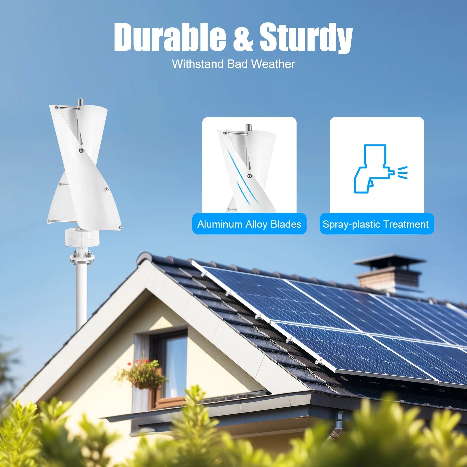 Éolienne Verticale 100W 2 Pales Faible Bruit pour Maison