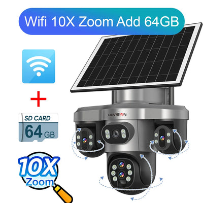 Caméra Solaire 4G 4 Objectifs Zoom 10X