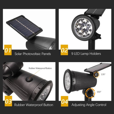 Projecteur LED Solaire Extérieur Étanche pour Jardin, Pelouse et Passerelle