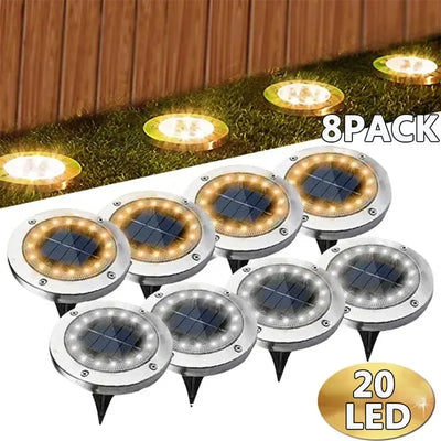 Lampe Solaire Enterrée Disque 8 à 20 LED Étanche Jardin Cour