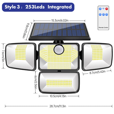 Projecteur Solaire 4 Têtes Réglables 6500K IP65 Télécommande