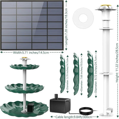 Bain d'Oiseaux Solaire 3 Niveaux avec Pompe 3,5W