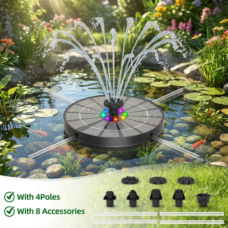 Fontaine solaire LED exterieure avec batterie pour bassin