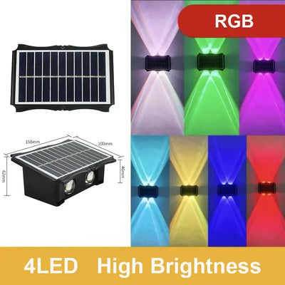 Applique Murale Solaire Extérieur Bidirectionnelle RGB Blanc Chaud 4 à 8 LED
