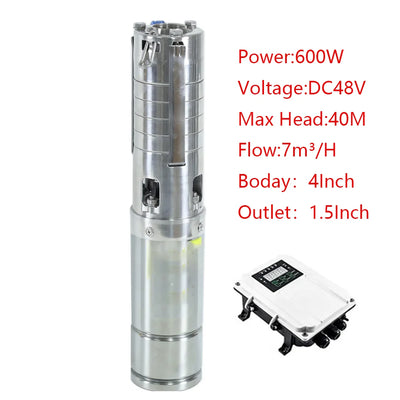 Pompe Solaire Puits Profond 600W 48V MPPT Inox 7 m³/h
