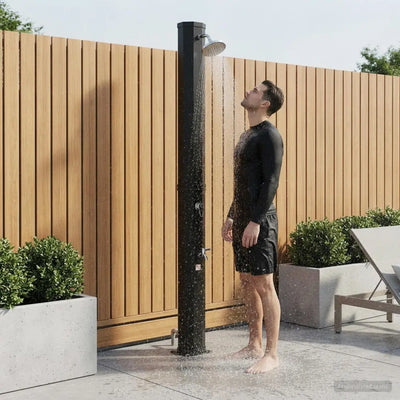 Douche Solaire Extérieure Colonne Noire Pommeau et Robinet