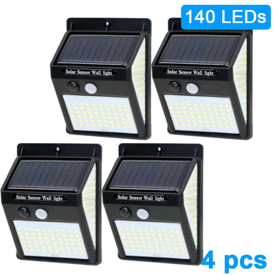Applique Solaire Murale 140 LED 3 Faces Détecteur de Mouvement