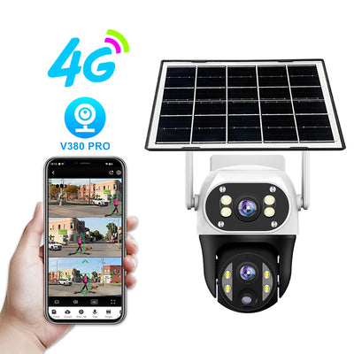 Caméra solaire 4K 4G surveillant un extérieur la nuit
