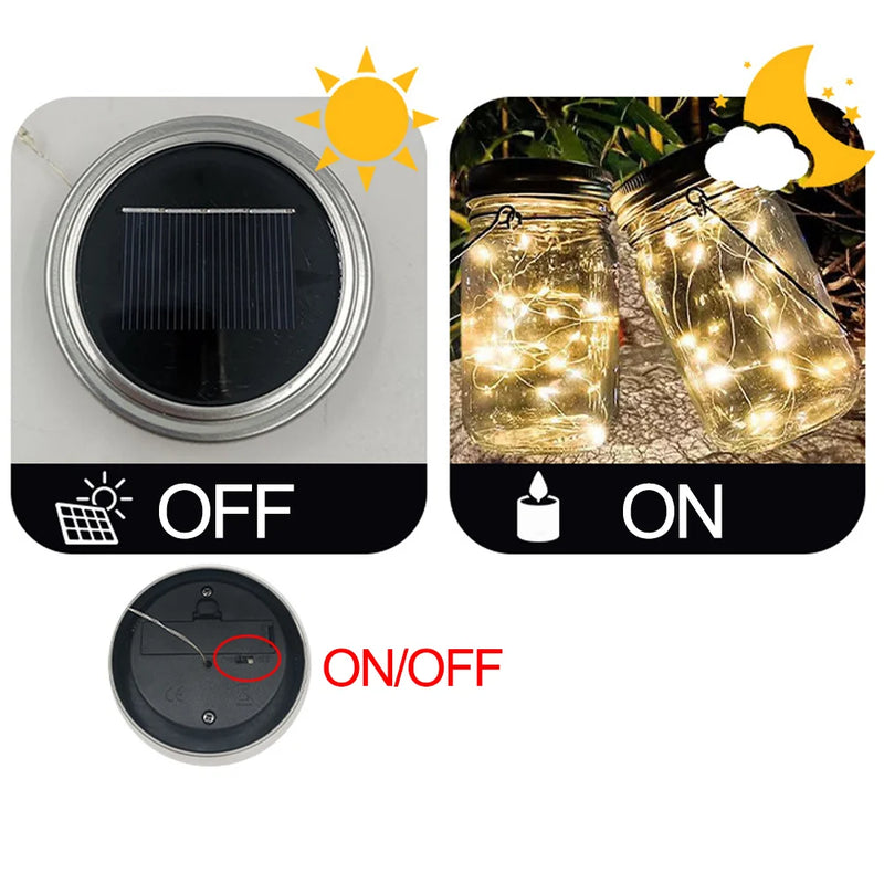 Guirlande solaire LED couvercle de bocal pour jardin