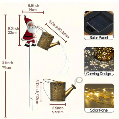 Lanterne Solaire Père Noël Arrosoir LED à Suspendre Jardin