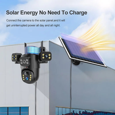 Caméra Solaire 4G WiFi 3 Objectifs 4K Extérieure