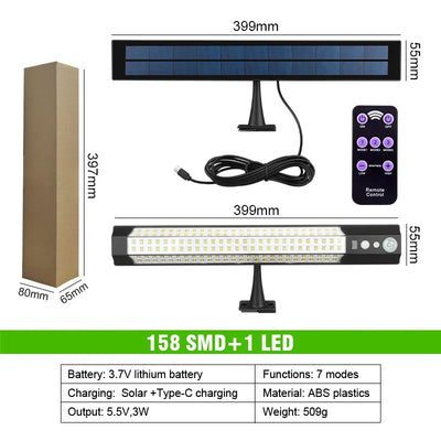Projecteur Solaire Extérieur 158 LED Détecteur de Mouvement et Télécommande