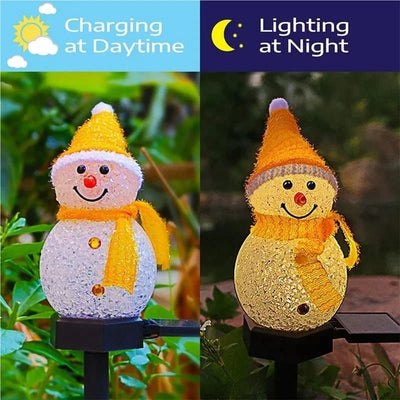 Piquet Solaire Noël Bonhomme de Neige LED Blanc Chaud