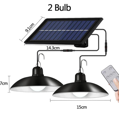 Lustre Solaire Suspendu Étanche Double Tête Télécommande Extérieur