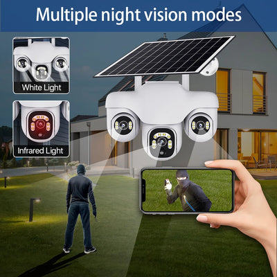 Caméra Solaire 4G PTZ 3 Objectifs Extérieure