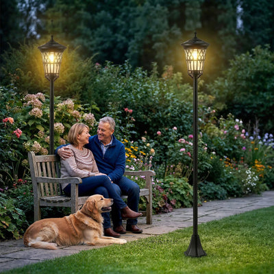 Lampadaire Solaire Outsunny 1,86 m Acier Inoxydable Lot de 2