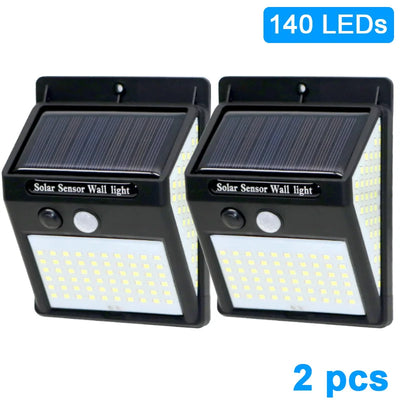 Applique Solaire Murale 140 LED 3 Faces Détecteur de Mouvement